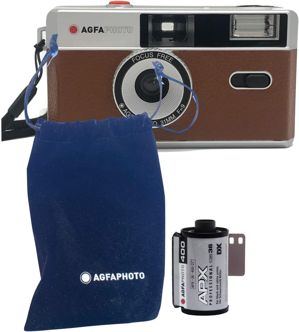 AgfaPhoto analoge 35mm Kleinbildfilm Foto Kamera braun mit Schwarzweiss Film Batterie - clever-outdoor.de