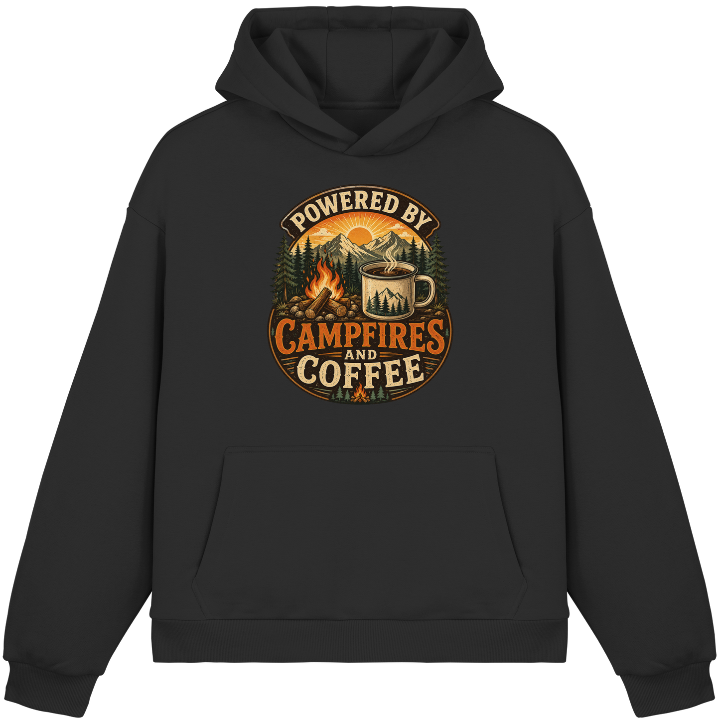 Clever Outdoor Powered by Campfires and Coffee - Fluffy Boxcut Hoodie