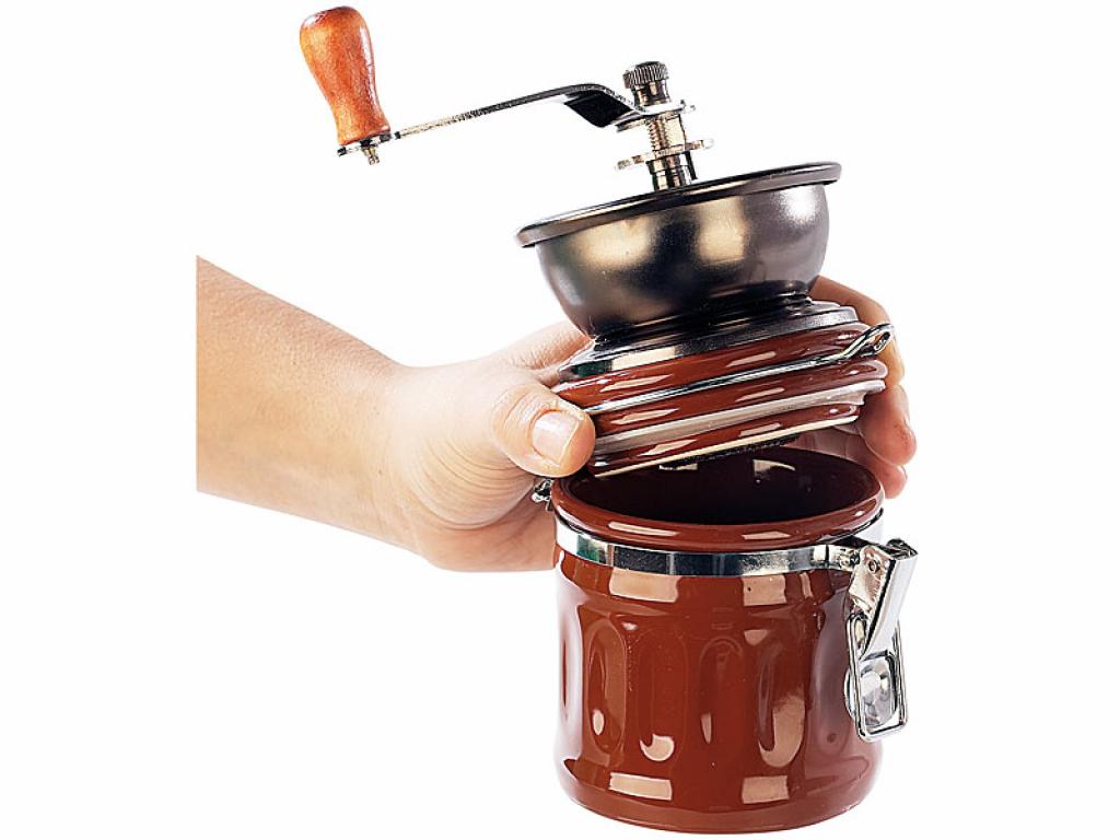 Retro Kaffeemühle mit Aroma Behälter Keramik Mahlgrad einstellbar clever-outdoor