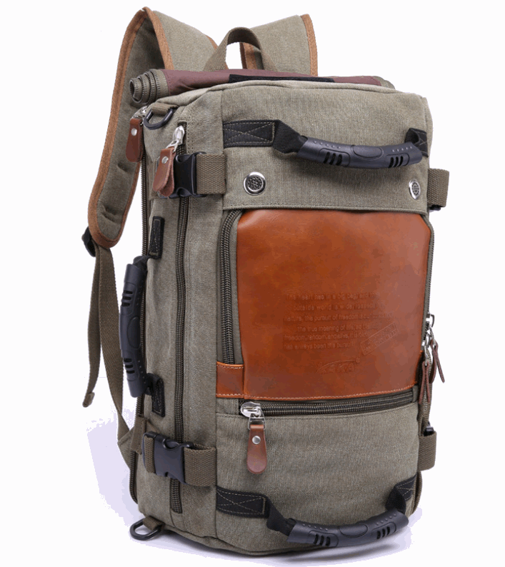 Outdoor Canvas Multifunktionsrucksack 35 Liter grün schwarz beige