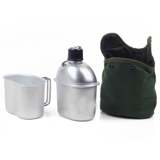 Outdoor Feldflasche Set Aluminium mit Tasse und Tasche grün