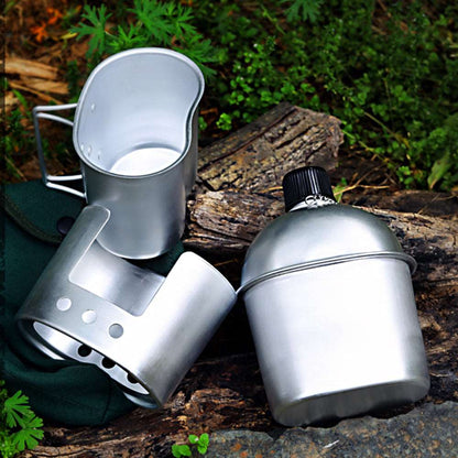 Outdoor Feldflasche Set Aluminium mit Tasse und Tasche grün