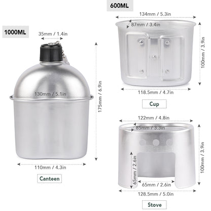 Outdoor Feldflasche Set Aluminium mit Tasse und Tasche grün