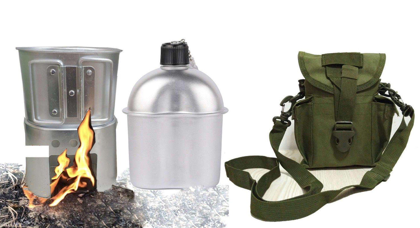 Outdoor Feldflasche Set Aluminium mit Tasse und Tasche grün