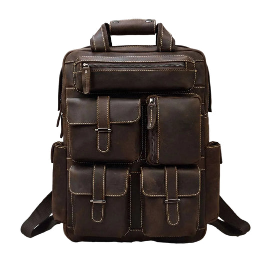 Outdoor Freizeit Rucksack aus Leder 30 Liter 17 Zoll Notebooktasche braun