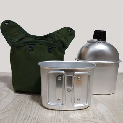 Outdoor Feldflasche Set Aluminium mit Tasse und Tasche grün