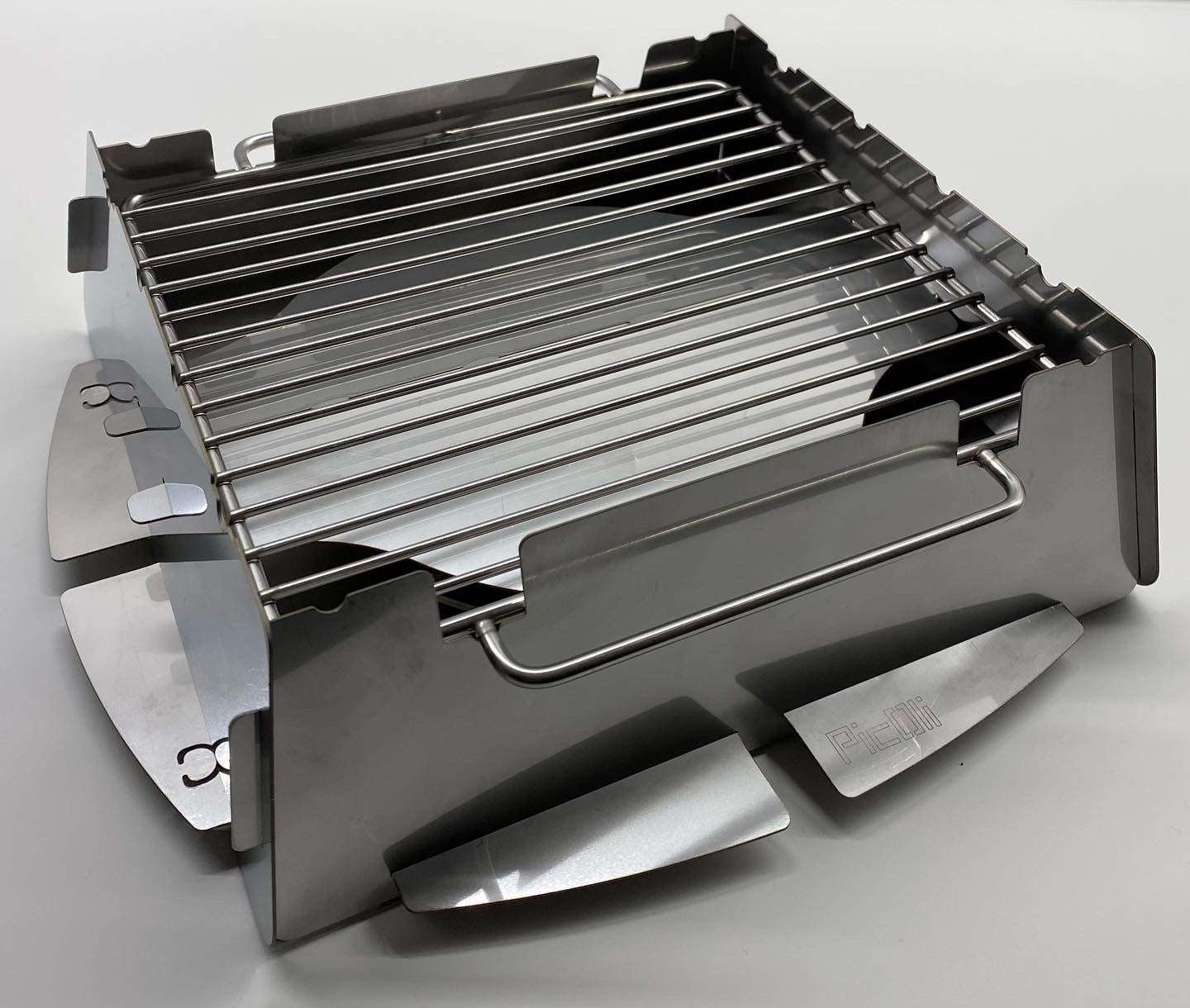 PicOli Light Gaskocher Grill-Aufsatz Grillrost Holzkohle steckbar mobil silber 18x20 cm