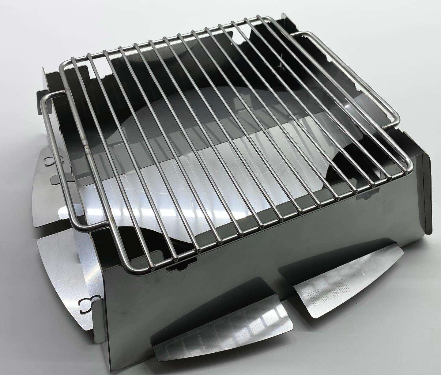 PicOli Light Gaskocher Grill-Aufsatz Grillrost Holzkohle steckbar mobil silber 18x20 cm