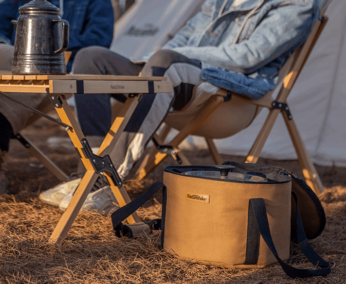 Camping Aufbewahrungstasche Geschirr Organizer Reißverschluss Lebensmittel Reisetasche mit Griff für Camping Picknick Wandern Angeln braun