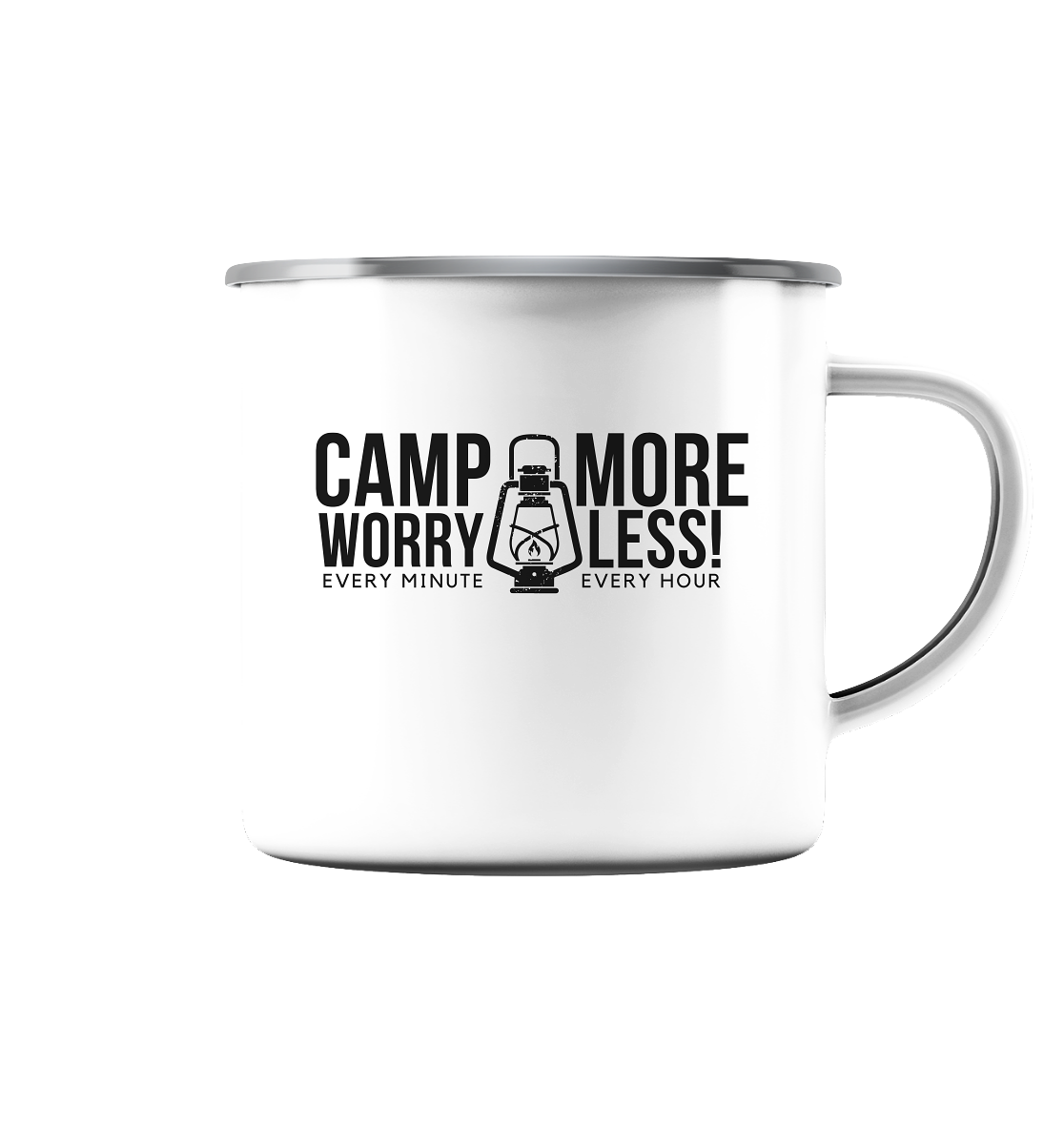 Clever Outdoor Camp More Worry Less  - Emaille Tasse (Silber)