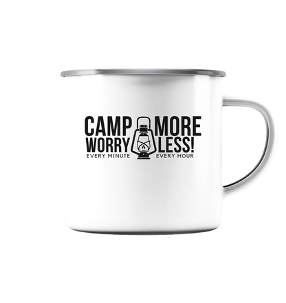 Clever Outdoor Camp More Worry Less  - Emaille Tasse (Silber)
