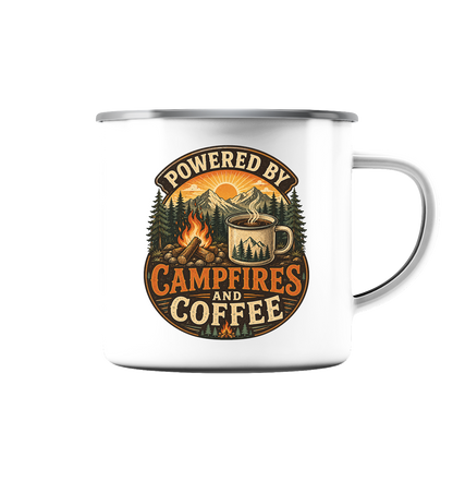 Clever Outdoor Powered by Campfires and Coffee - Emaille Tasse (Silber)