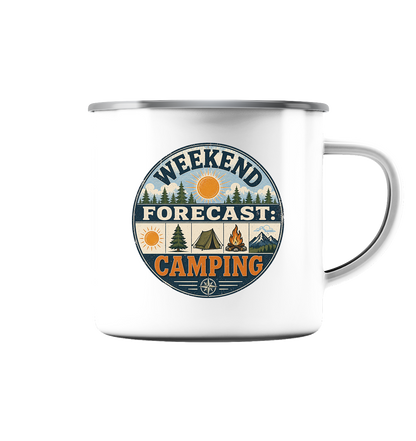 Clever Outdoor Weekend Forecast Camping - Emaille Tasse (Silber)