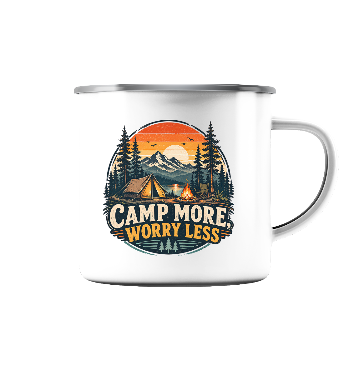 Clever Outdoor Camp More Worry Less - Emaille Tasse (Silber)