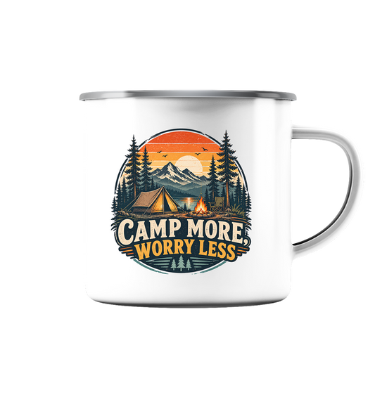 Clever Outdoor Camp More Worry Less - Emaille Tasse (Silber) - clever-outdoor.de