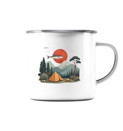 Clever Outdoor Red Sun Fish - Emaille Tasse (Silber)