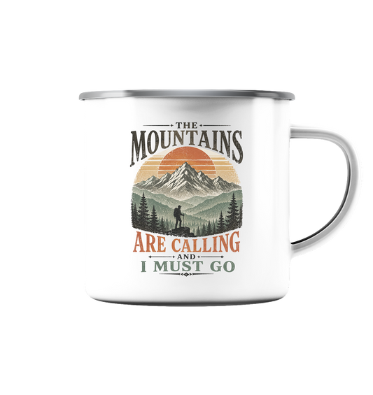 Clever Outdoor The Mountains Are Calling And I Must Go - Emaille Tasse (Silber) - clever-outdoor.de