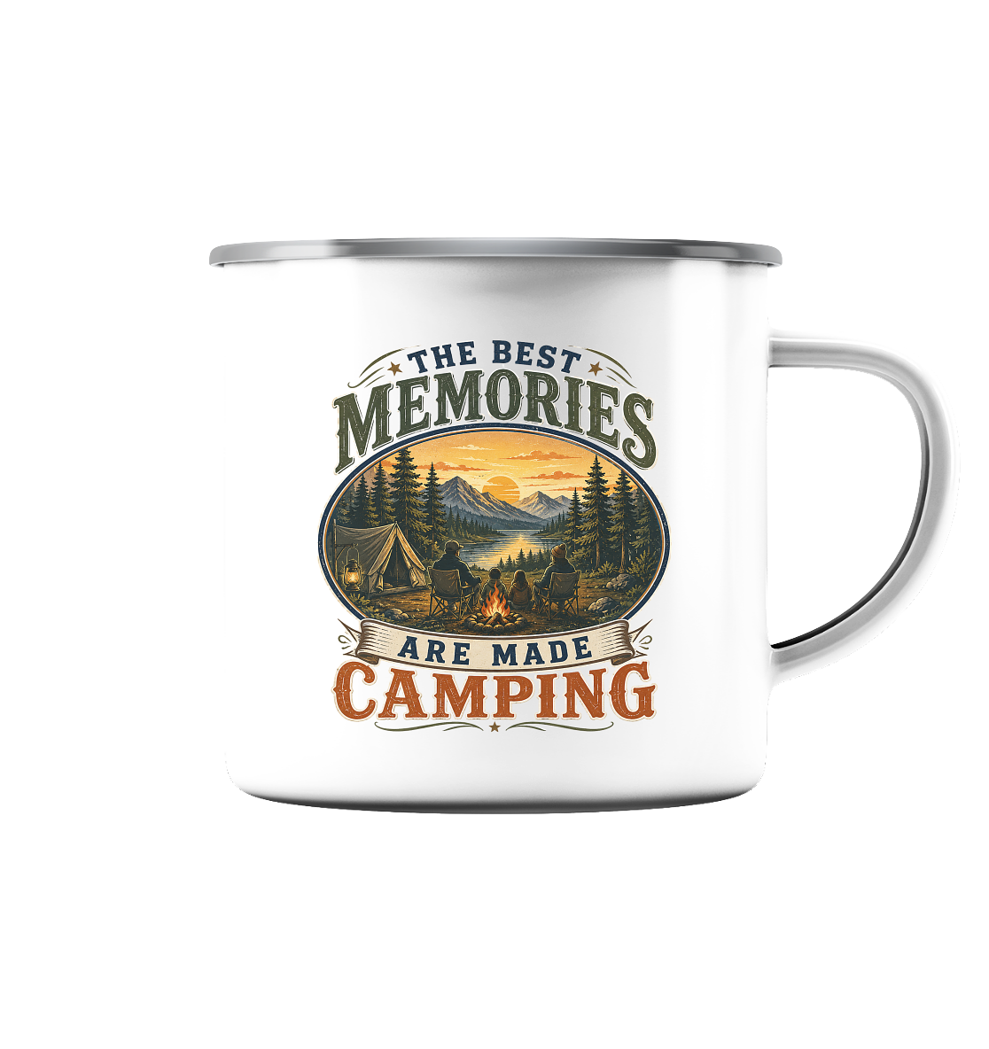 Clever Outdoor The Best Memories Are Made Camping - Emaille Tasse (Silber)