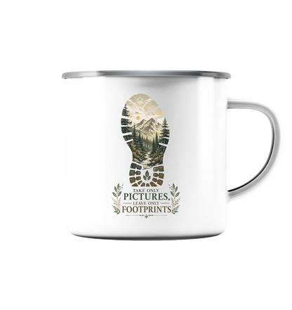 Clever Outdoor Take Only Pictures Leave Only Footprints - Emaille Tasse (Silber)