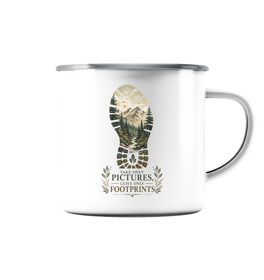Clever Outdoor Take Only Pictures Leave Only Footprints - Emaille Tasse (Silber) - clever-outdoor.de