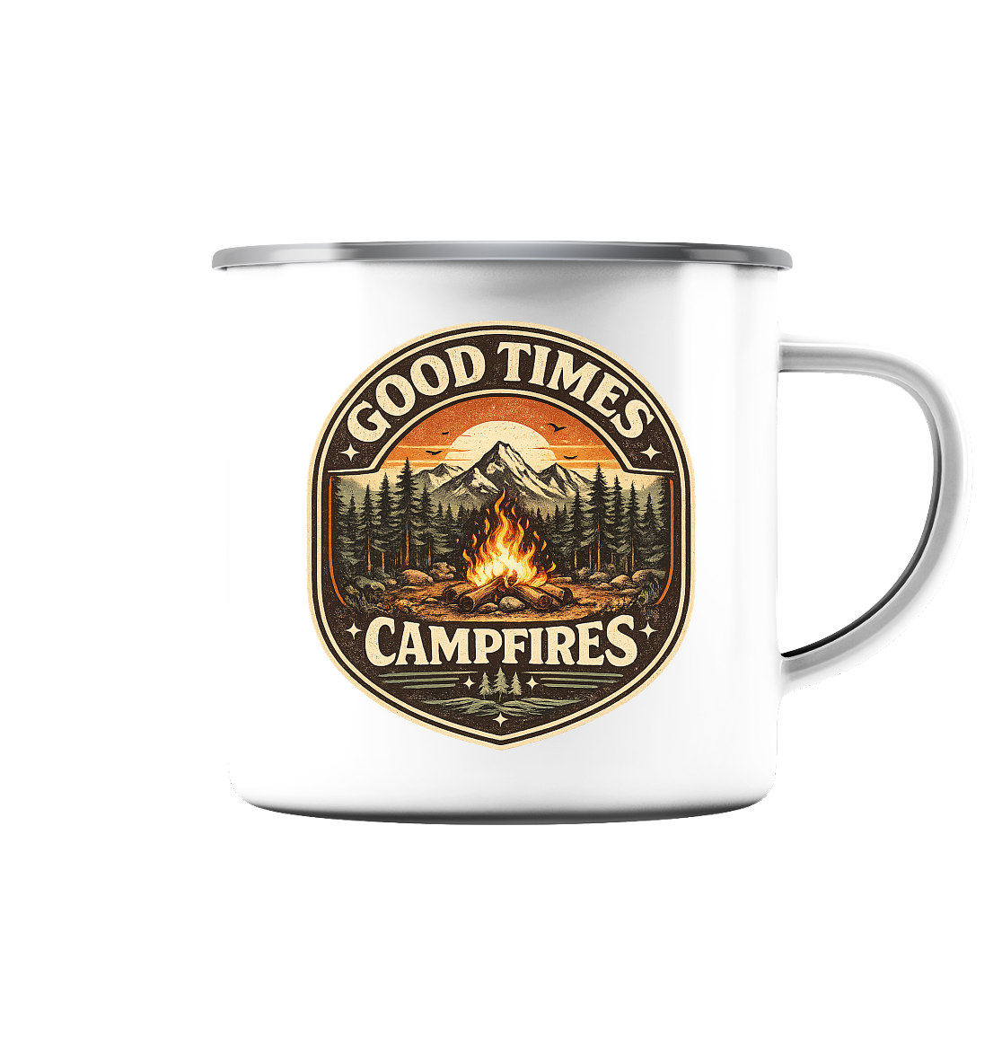 Clever Outdoor Good Times Campfires - Emaille Tasse (Silber)