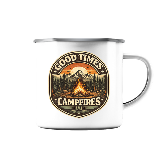 Clever Outdoor Good Times Campfires - Emaille Tasse (Silber) - clever-outdoor.de