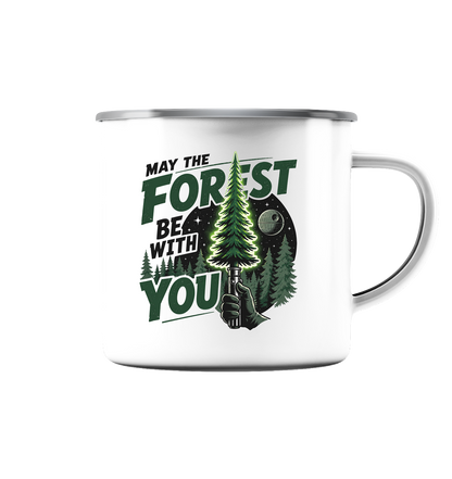 Clever Outdoor May The Forest Be With You - Emaille Tasse (Silber)