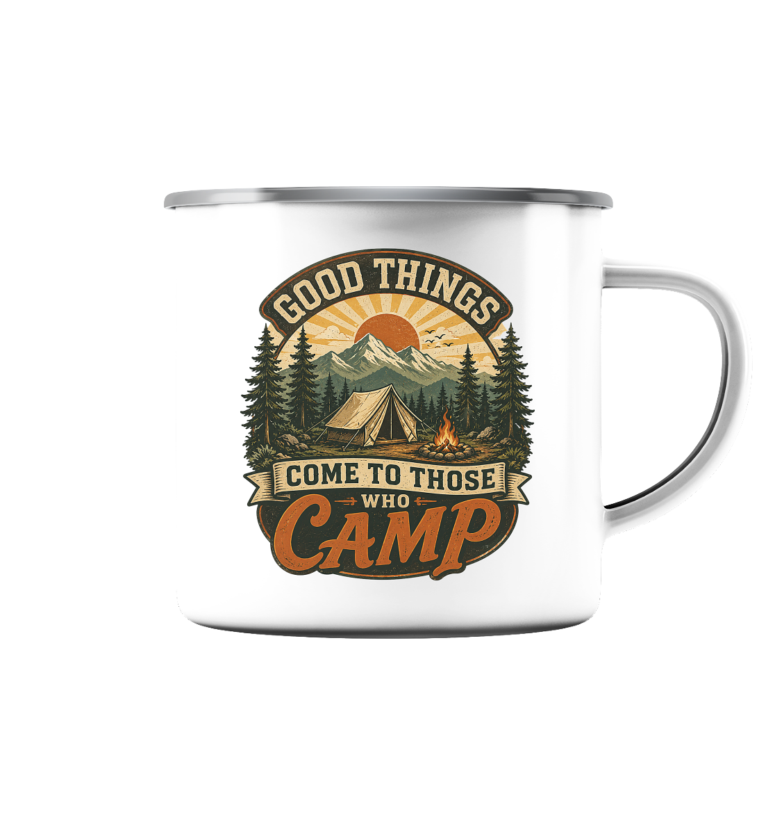 Clever Outdoor Good Things Come To Those Who Camp - Emaille Tasse (Silber)