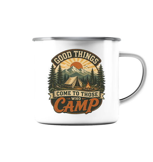 Clever Outdoor Good Things Come To Those Who Camp - Emaille Tasse (Silber) - clever-outdoor.de