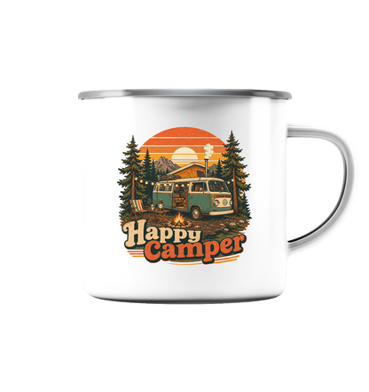 Clever Outdoor Happy Camper - Emaille Tasse (Silber)