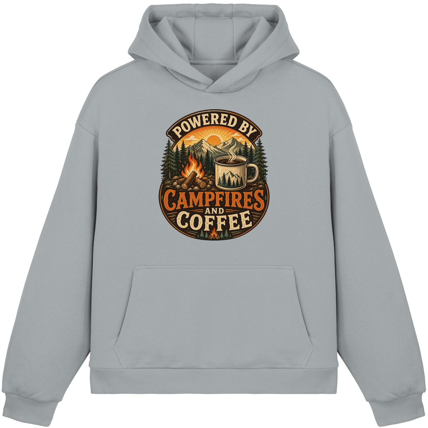 Clever Outdoor Powered by Campfires and Coffee - Fluffy Boxcut Hoodie