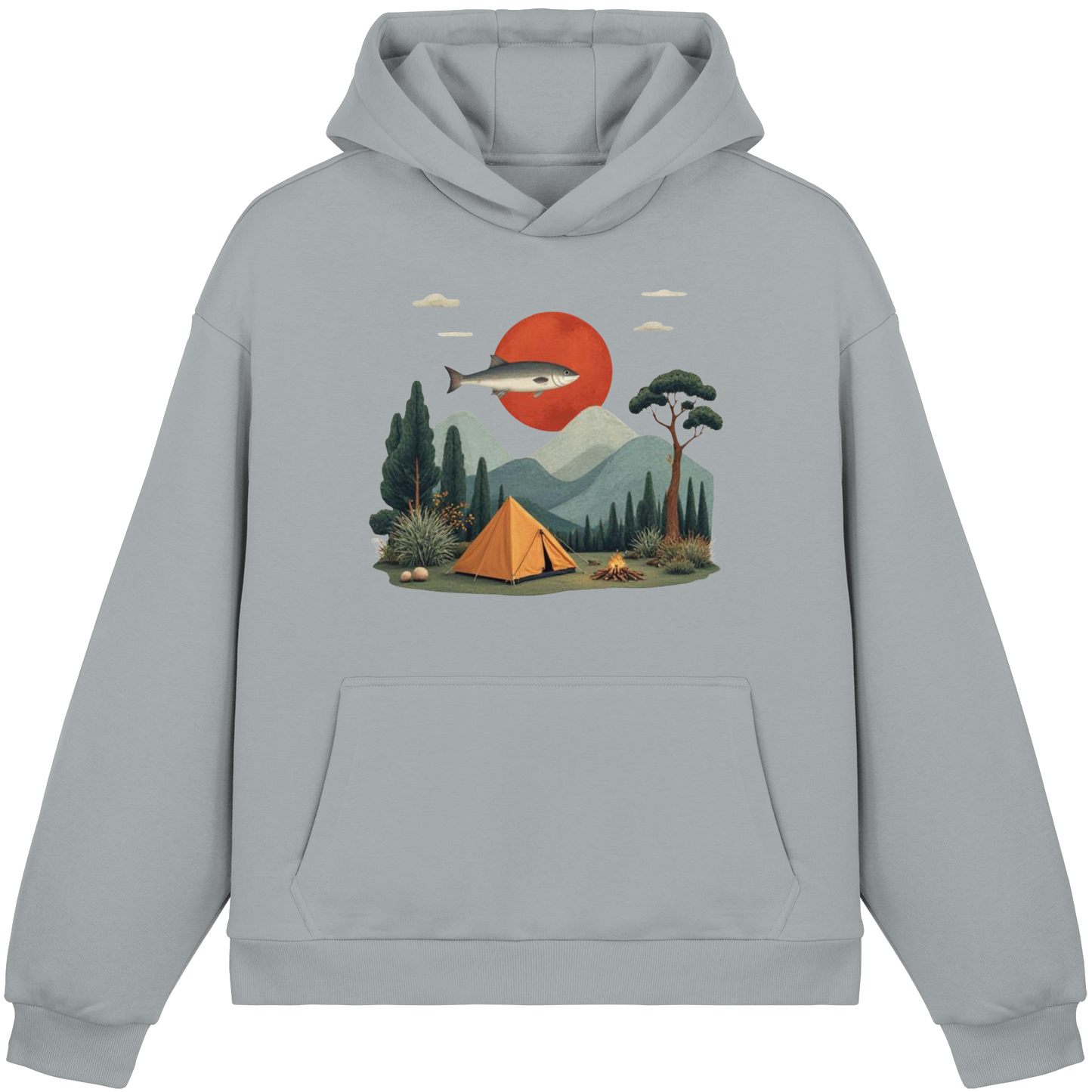 Clever Outdoor Red Sun Fish - Fluffy Boxcut Hoodie