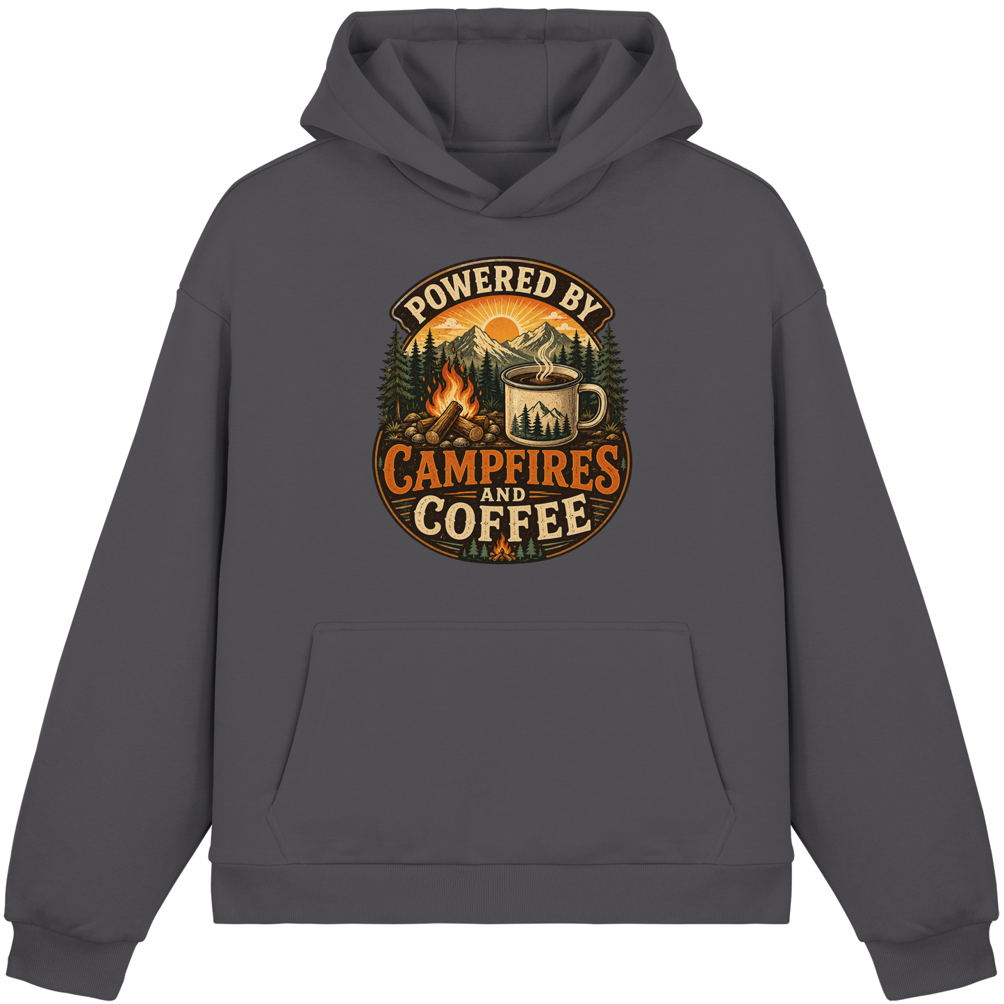 Clever Outdoor Powered by Campfires and Coffee - Fluffy Boxcut Hoodie