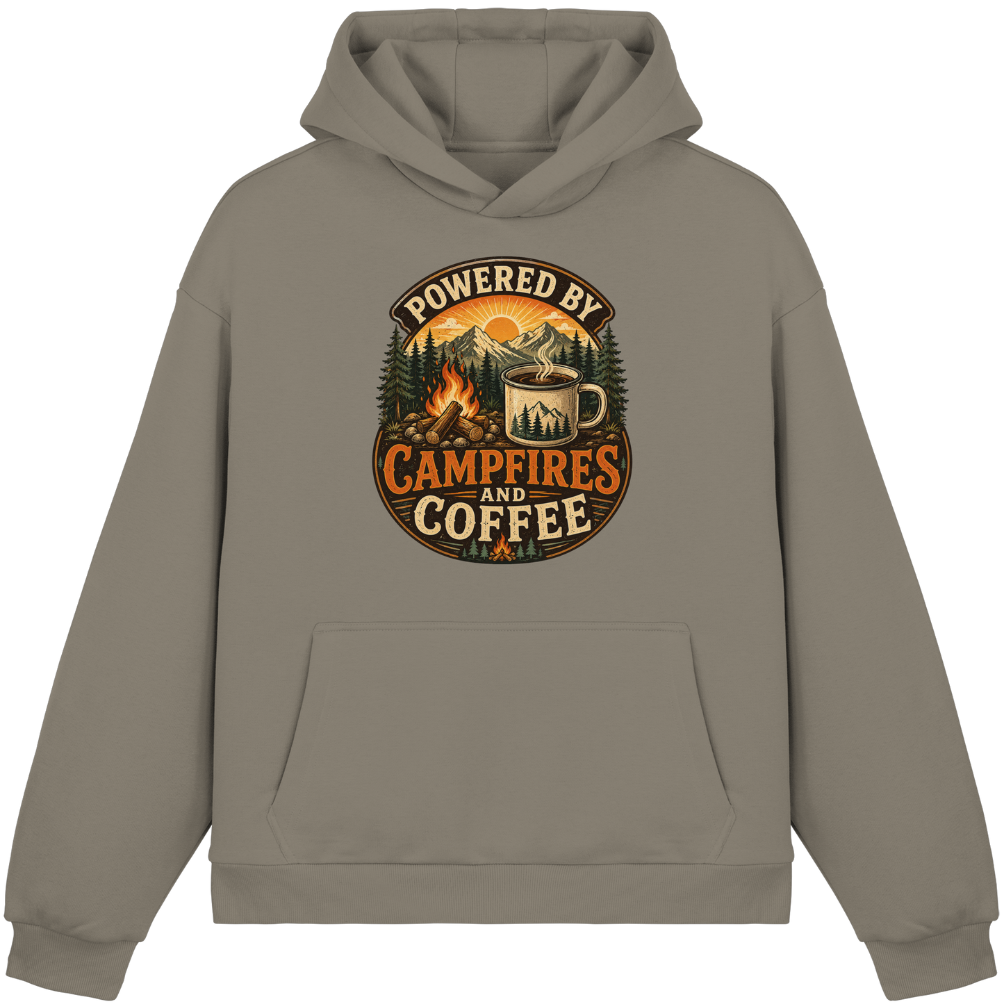 Clever Outdoor Powered by Campfires and Coffee - Fluffy Boxcut Hoodie