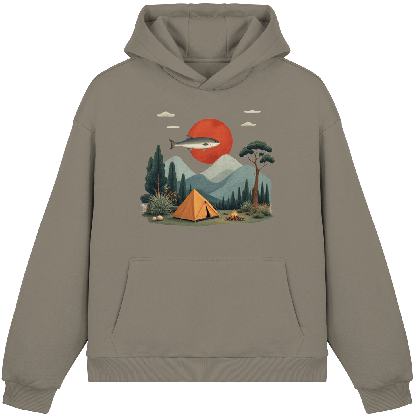 Clever Outdoor Red Sun Fish - Fluffy Boxcut Hoodie