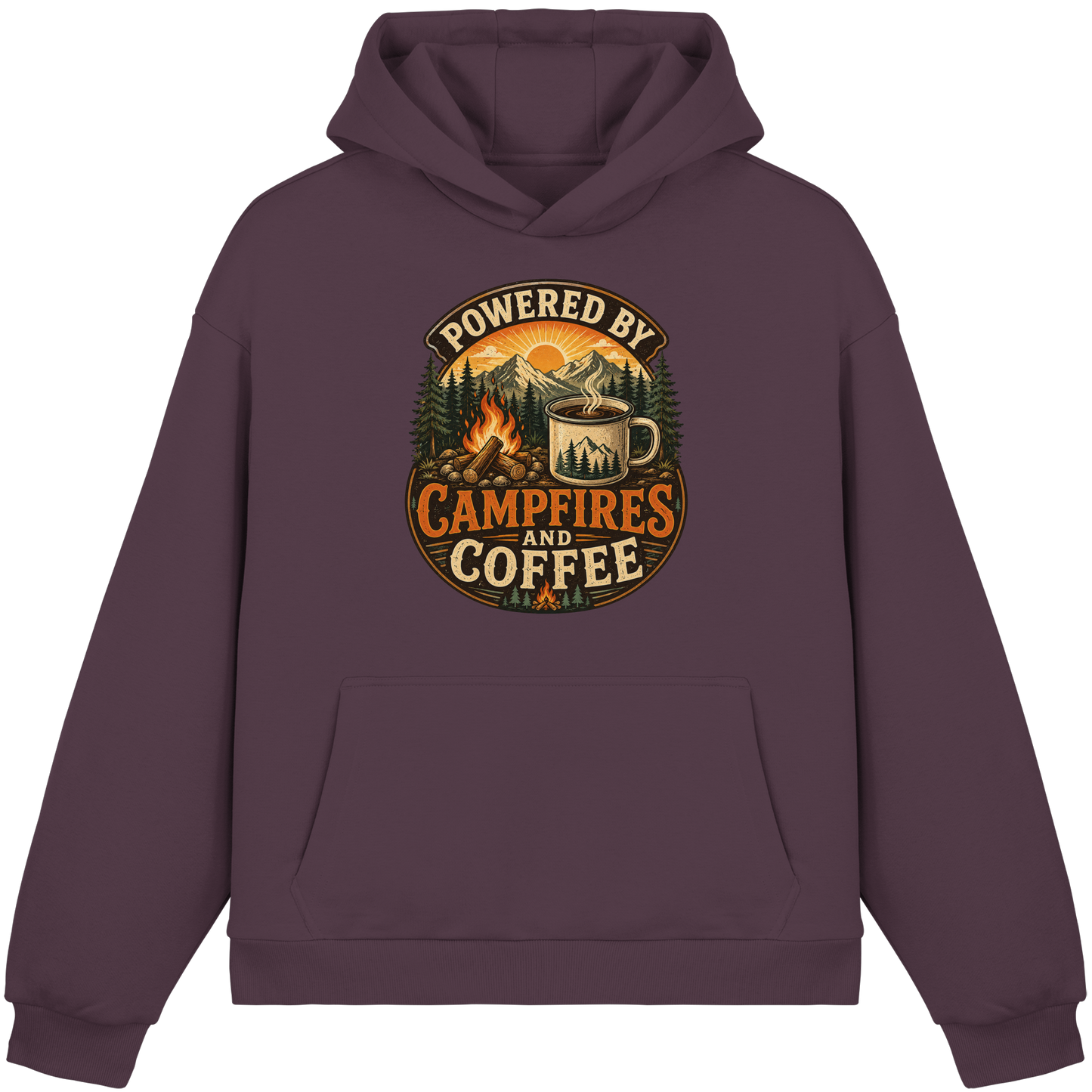 Clever Outdoor Powered by Campfires and Coffee - Fluffy Boxcut Hoodie