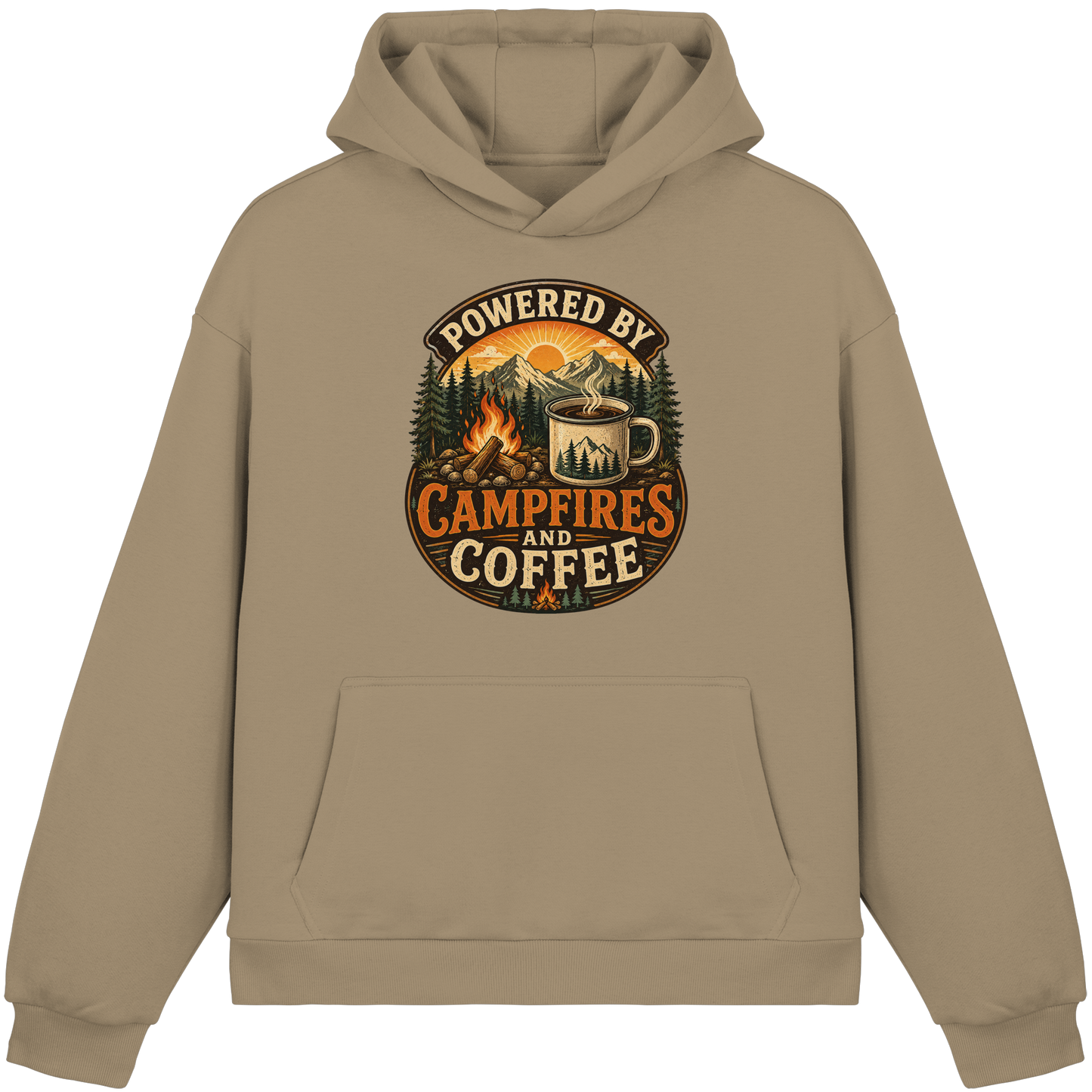Clever Outdoor Powered by Campfires and Coffee - Fluffy Boxcut Hoodie