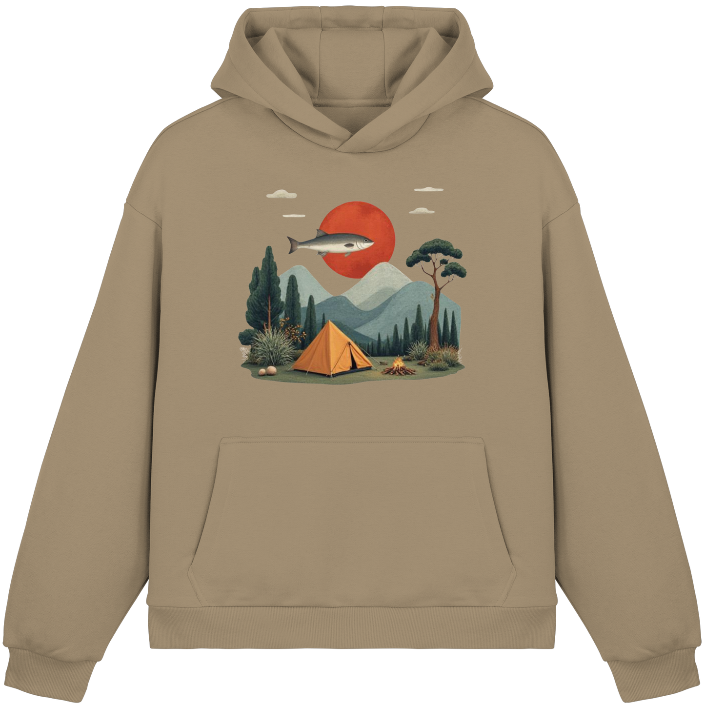 Clever Outdoor Red Sun Fish - Fluffy Boxcut Hoodie