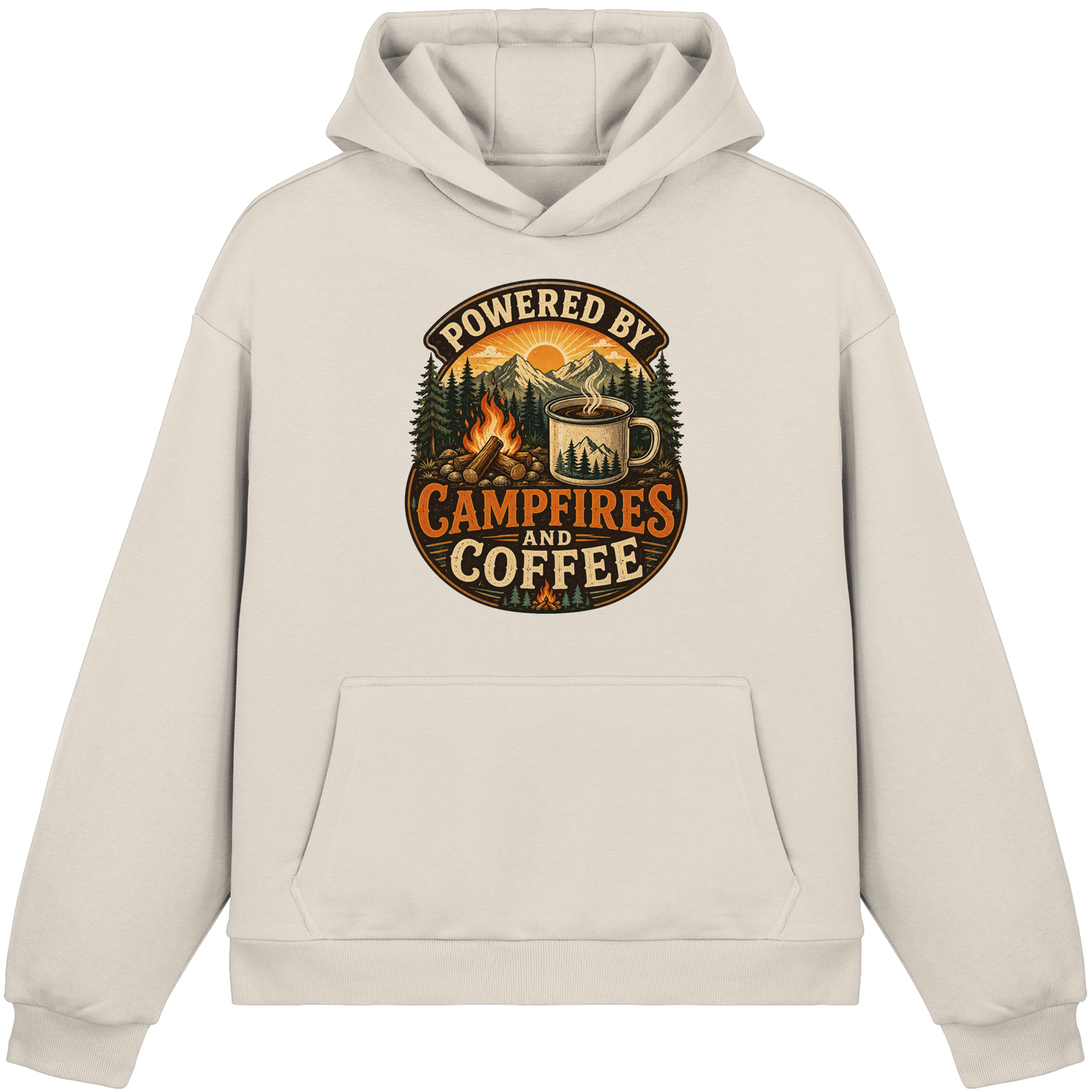 Clever Outdoor Powered by Campfires and Coffee - Fluffy Boxcut Hoodie