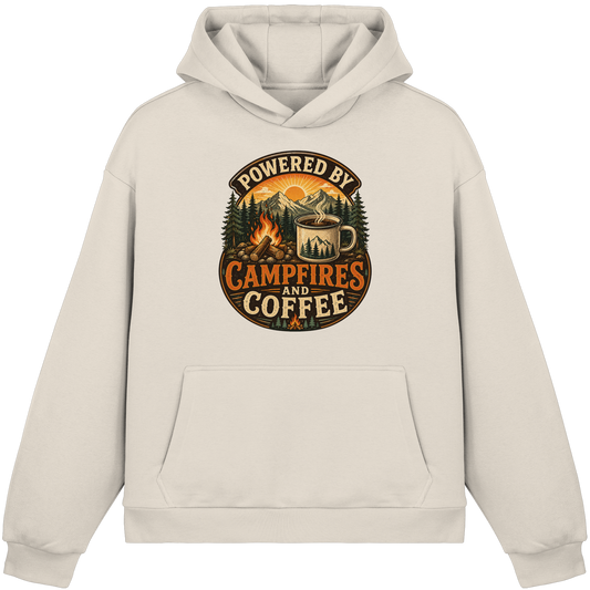 Clever Outdoor Powered by Campfires and Coffee - Fluffy Boxcut Hoodie - clever-outdoor.de