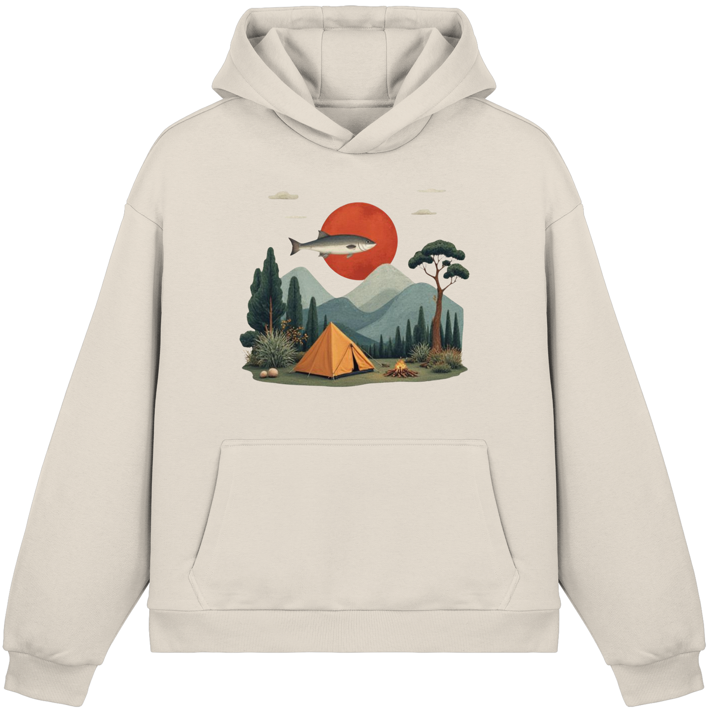 Clever Outdoor Red Sun Fish - Fluffy Boxcut Hoodie