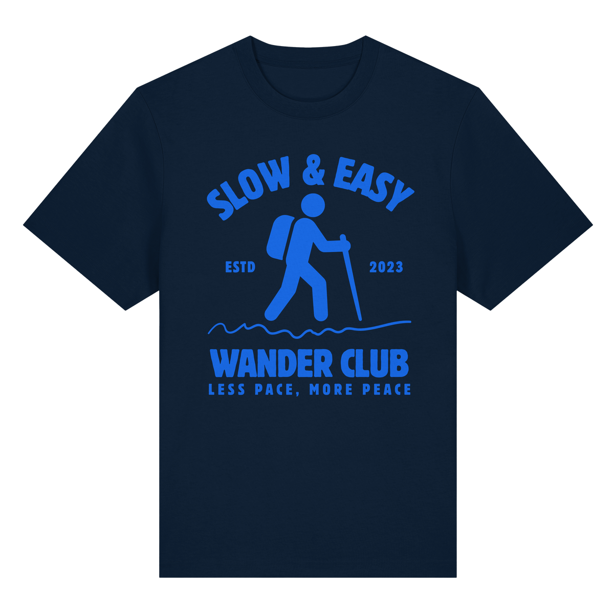 Clever Outdoor Slow & Easy Wander Club Organic Heavy Shirt in French Navy – Camping & Outdoor T-Shirt, Vorderansicht