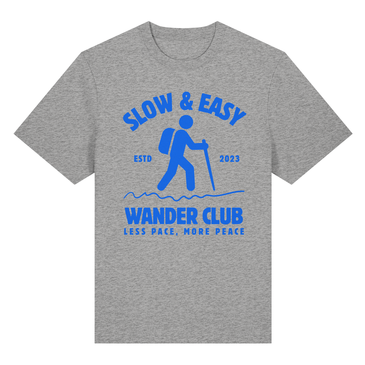 Clever Outdoor Slow & Easy Wander Club Organic Heavy Shirt in Heather Grey – Camping & Outdoor T-Shirt, Vorderansicht