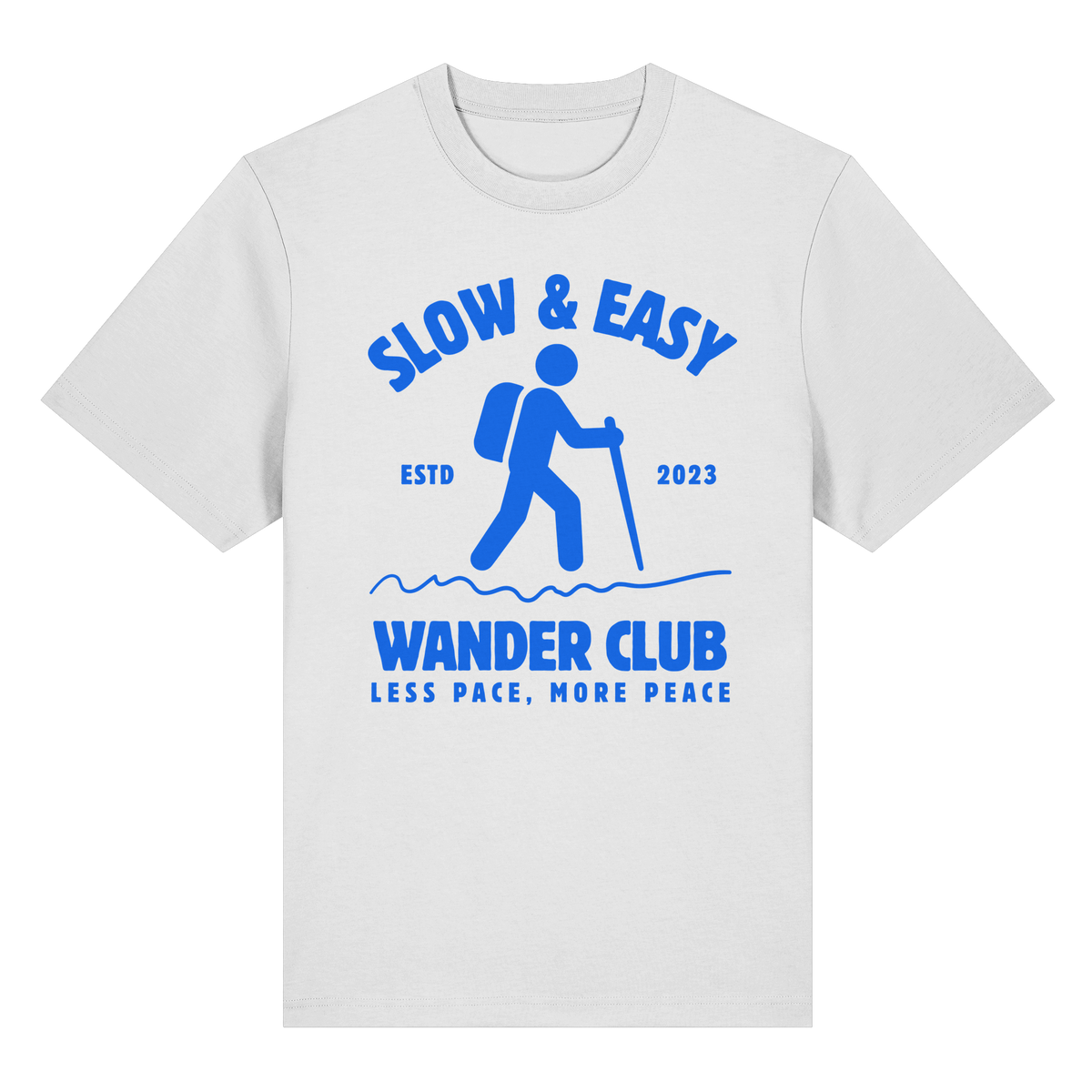 Clever Outdoor Slow & Easy Wander Club Organic Heavy Shirt in Weiß – Camping & Outdoor T-Shirt, Vorderansicht