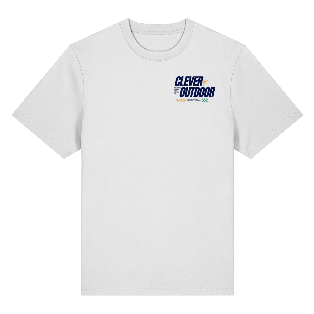 Clever Outdoor Lifestyle Organic Heavy Shirt in Weiß – Camping & Outdoor T-Shirt, Vorderansicht