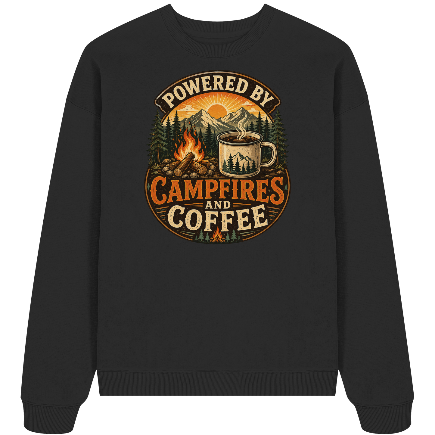 Clever Outdoor Powered by Campfires and Coffee - Organic Oversize Sweatshirt