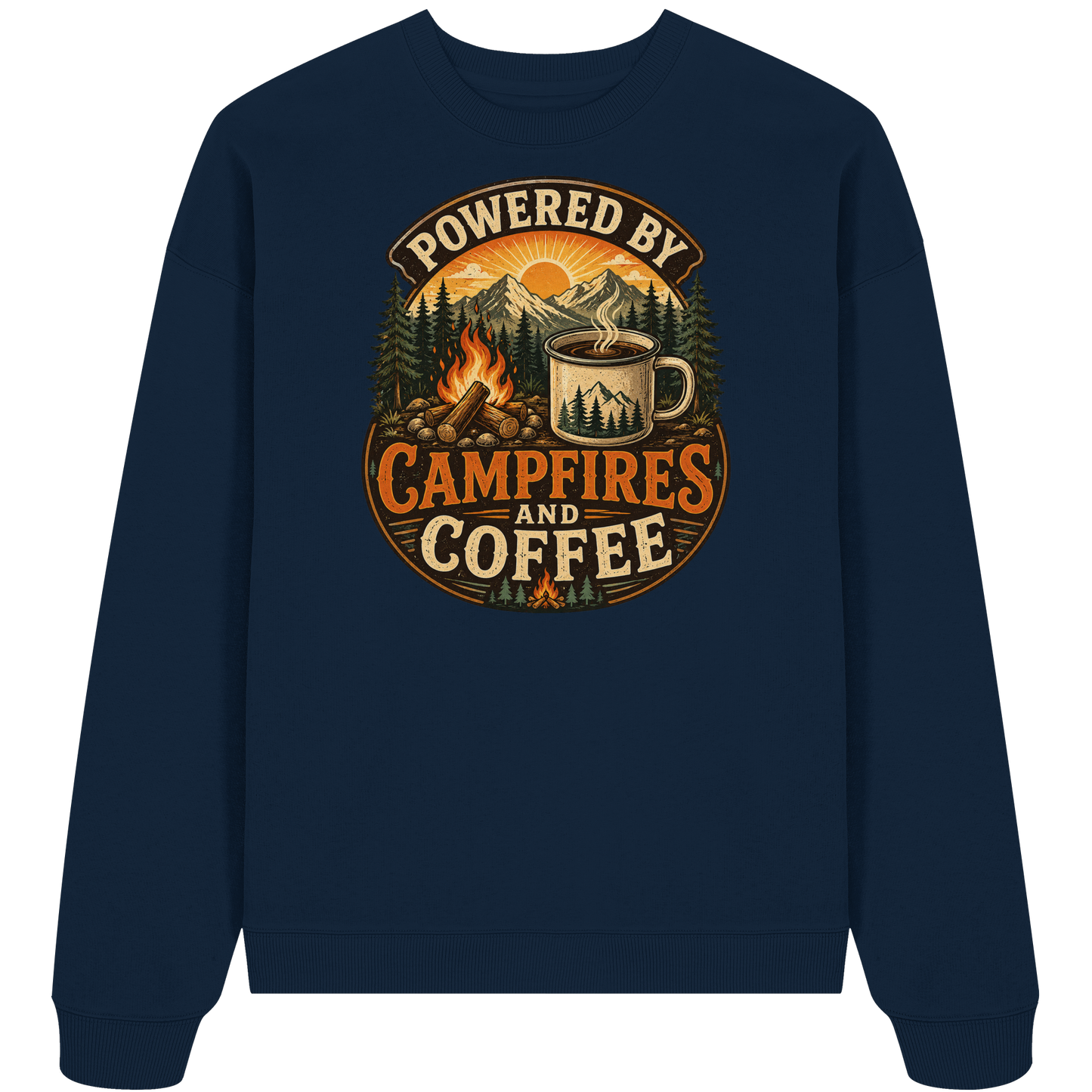 Clever Outdoor Powered by Campfires and Coffee - Organic Oversize Sweatshirt