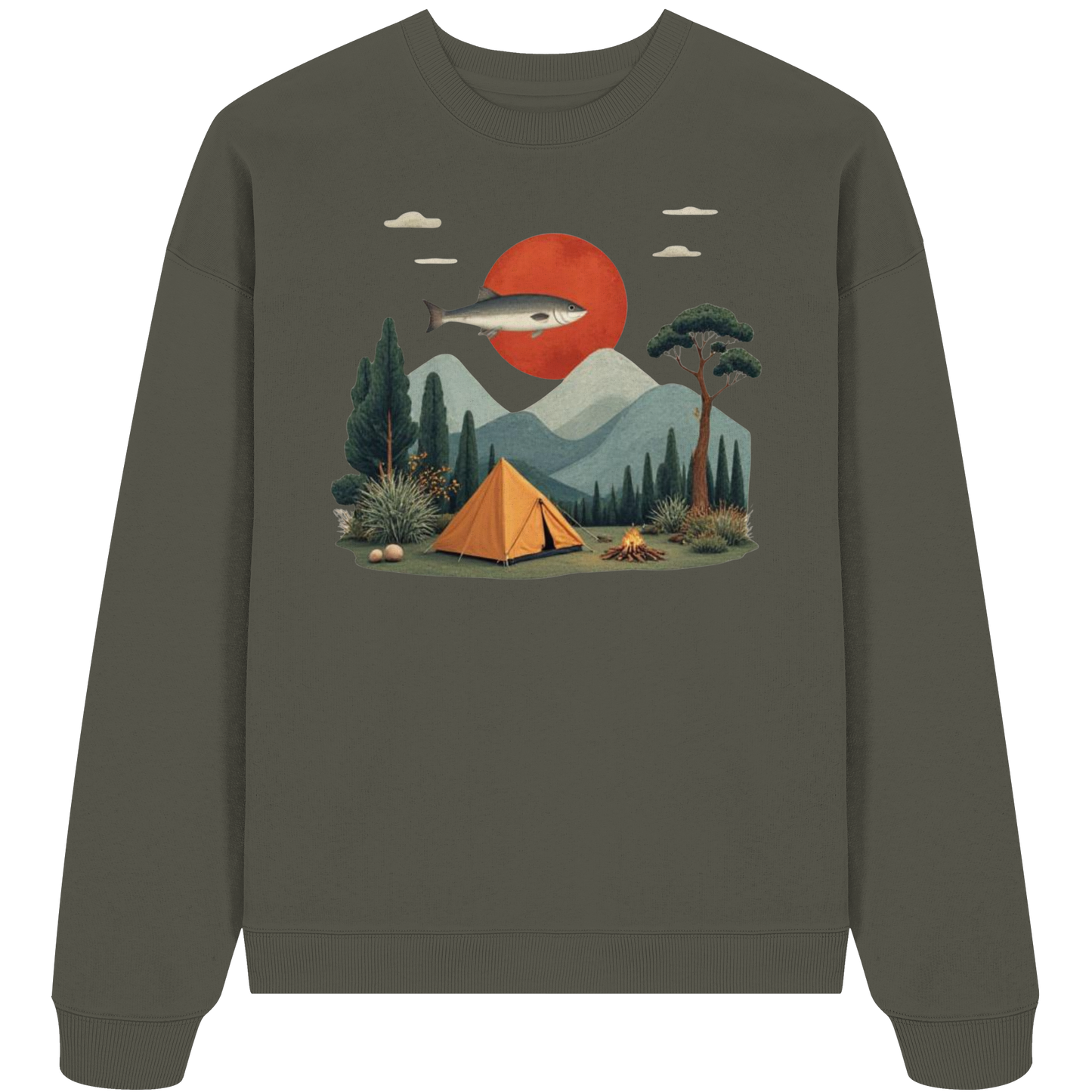 Clever Outdoor Red Sun Fish - Organic Oversize Sweatshirt