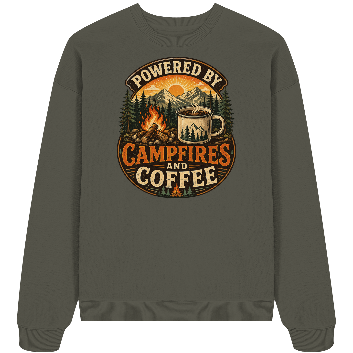Clever Outdoor Powered by Campfires and Coffee - Organic Oversize Sweatshirt