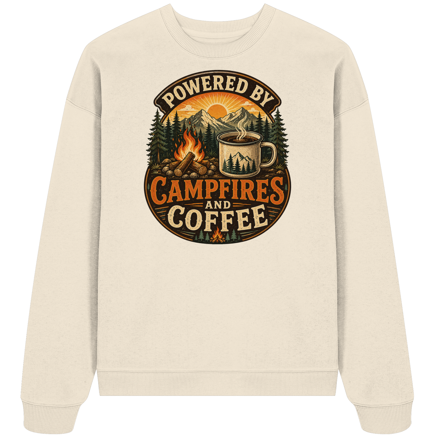 Clever Outdoor Powered by Campfires and Coffee - Organic Oversize Sweatshirt